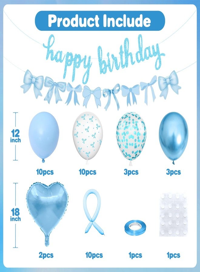 Vibzox Blue Bow Birthday Decorations,Bow Coquette Party Decorations with Blue Happy Birthday Banner Bow Balloons Heart Foil Balloons for Girls Women Baby Shower Bow Theme Decor - Image 2